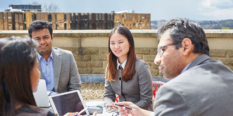 MBA students on roof terrace